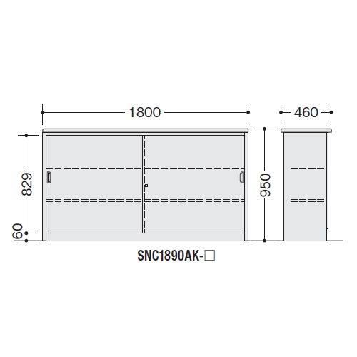 【WEB販売休止中】カウンター ハイカウンター ナイキ SNC型 錠付き・総扉タイプ SNC1890AK W1800×D460×H950(mm)商品画像3