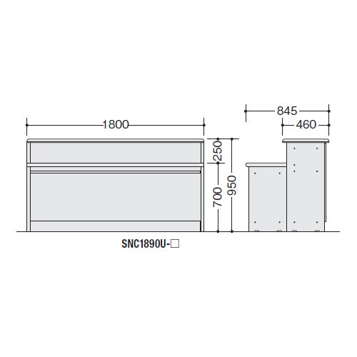 【WEB販売休止中】カウンター 受付カウンター ナイキ SNC型 ハイカウンター SNC1890U W1800×D845×H950(mm)商品画像4