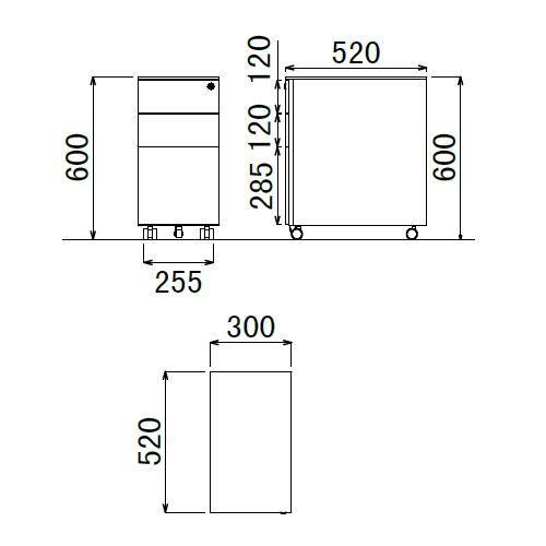 ワゴン アイコ ブラックカラー 3段 SWG-300B W300×D520×H600(mm) インワゴン3段 キャスタータイプ商品画像2