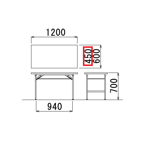 折りたたみテーブル アイコ 共貼り Tテーブル T-1245 W1200×D450×H700(mm)商品画像3