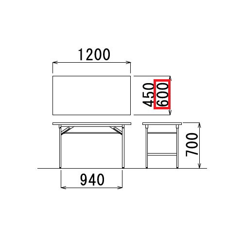 折りたたみテーブル アイコ 共貼り Tテーブル T-1260 W1200×D600×H700(mm)商品画像3