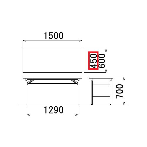 折りたたみテーブル アイコ 共貼り Tテーブル T-1545 W1500×D450×H700(mm)商品画像3