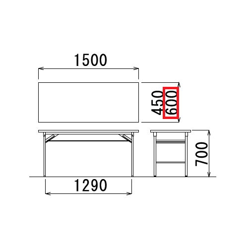 折りたたみテーブル アイコ 共貼り Tテーブル T-1560 W1500×D600×H700(mm)商品画像3