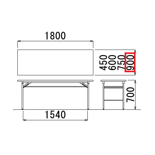 折りたたみテーブル アイコ 共貼り Tテーブル T-1890 W1800×D900×H700(mm)商品画像3