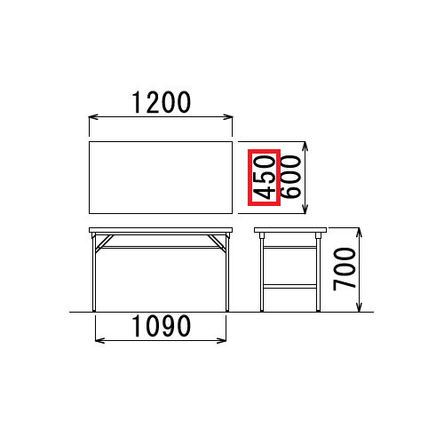 折りたたみテーブル アイコ 共貼り ワイド脚 TW-1245 W1200×D450×H700(mm)商品画像3