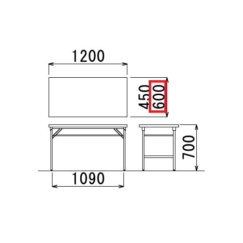 折りたたみテーブル アイコ 共貼り ワイド脚 TW-1260 W1200×D600×H700(mm)商品画像3