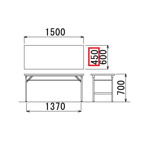 折りたたみテーブル アイコ 共貼り ワイド脚 TW-1545 W1500×D450×H700(mm)商品画像3