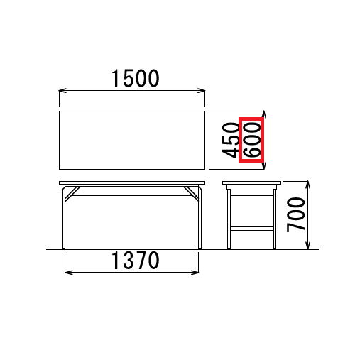 折りたたみテーブル アイコ 共貼り ワイド脚 TW-1560 W1500×D600×H700(mm)商品画像3