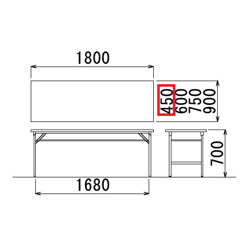 折りたたみテーブル アイコ 共貼り ワイド脚 TW-1845 W1800×D450×H700(mm)商品画像3