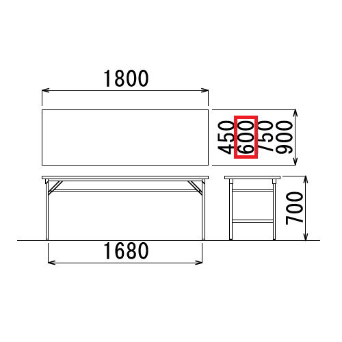 折りたたみテーブル アイコ 共貼り ワイド脚 TW-1860 W1800×D600×H700(mm)商品画像3