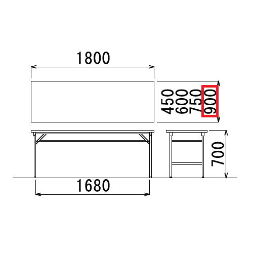 折りたたみテーブル アイコ 共貼り ワイド脚 TW-1890 W1800×D900×H700(mm)商品画像3