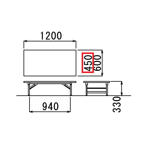 折りたたみテーブル アイコ 座卓 共貼り TZテーブル TZ-1245 W1200×D450×H330(mm)商品画像3