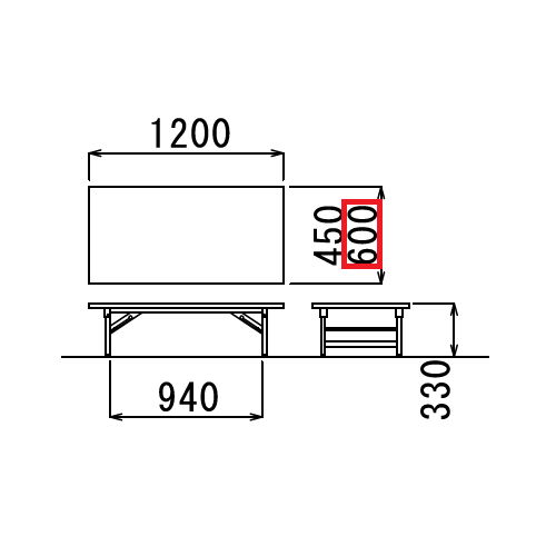 折りたたみテーブル アイコ 座卓 共貼り TZテーブル TZ-1260 W1200×D600×H330(mm)商品画像3