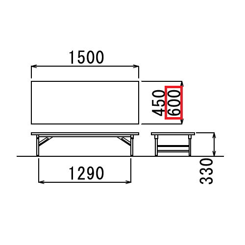 折りたたみテーブル アイコ 座卓 共貼り TZテーブル TZ-1560 W1500×D600×H330(mm)商品画像3