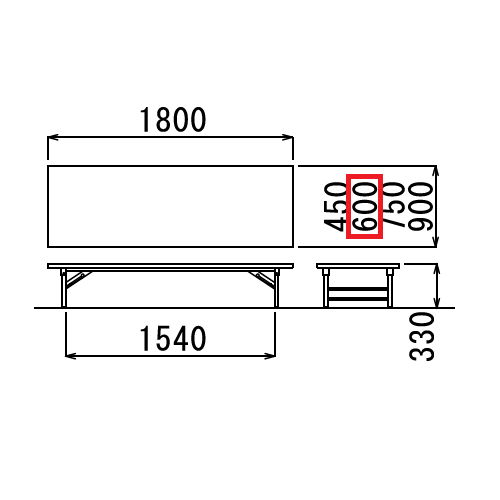 折りたたみテーブル アイコ 座卓 共貼り TZテーブル TZ-1860 W1800×D600×H330(mm)商品画像3