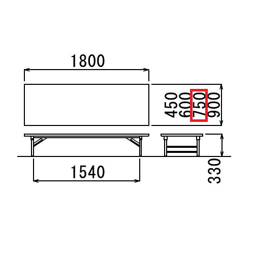 折りたたみテーブル アイコ 座卓 共貼り TZテーブル TZ-1875 W1800×D750×H330(mm)商品画像3