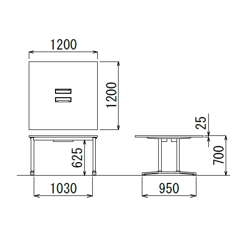 【廃番】会議用テーブル WAL-1212 W1200×D1200×H700(mm) ブラックカラー＆アルミダイキャストベース脚商品画像2