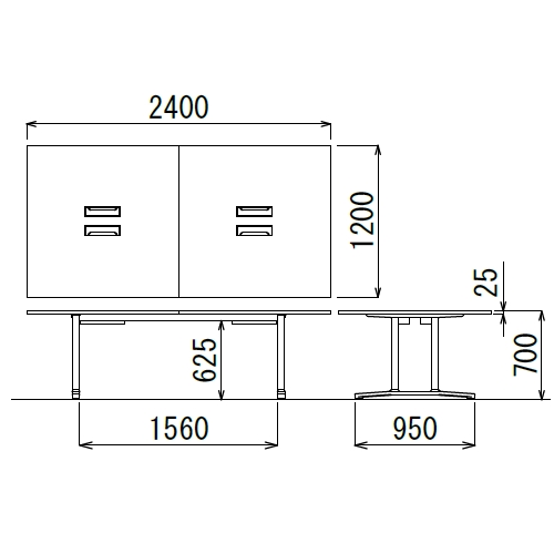 【廃番】会議用テーブル WAL-2412 W2400×D1200×H700(mm) ブラックカラー＆アルミダイキャストベース脚商品画像2