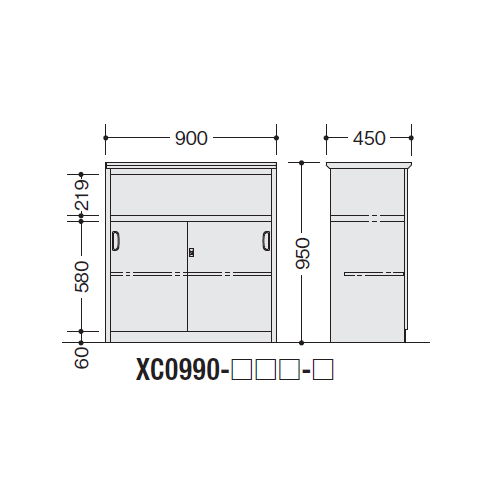 【WEB販売休止中】カウンター ハイカウンター ナイキ XC型 鍵付き・棚付きタイプ XC0990 W900×D450×H950(mm)商品画像2