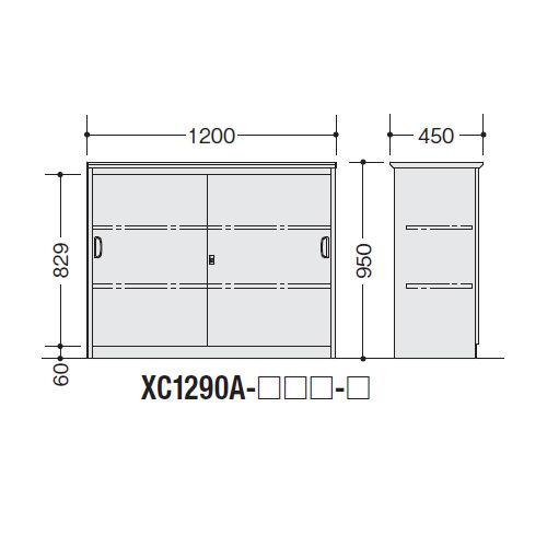 【WEB販売休止中】カウンター ハイカウンター ナイキ XC型 鍵付き・総扉タイプ XC1290A W1200×D450×H950(mm)商品画像2