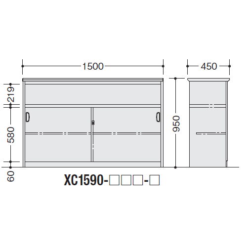 【WEB販売休止中】カウンター ハイカウンター ナイキ XC型 鍵付き・棚付きタイプ XC1590 W1500×D450×H950(mm)商品画像2