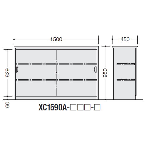 【WEB販売休止中】カウンター ハイカウンター ナイキ XC型 鍵付き・総扉タイプ XC1590A W1500×D450×H950(mm)商品画像2