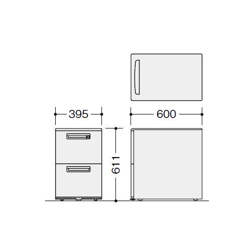 ワゴン 2段 ナイキ XE型 XE046YC-W W395×D600×H611(mm)商品画像2