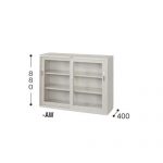 【取扱終了】スチール書庫 ナイキ ガラス引き違い戸 4×3型書庫 HG43-AW W1200×D400×H880(mm)