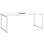 会議用テーブル LPTW-1890 W1800×D900×H720(mm) ホワイトカラー粉体塗装スクエア脚テーブル コードホール付き