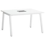 会議用テーブル SLTW-1212 W1200×D1200×H720(mm) ホワイトカラー粉体塗装4本脚テーブル コードホール付き